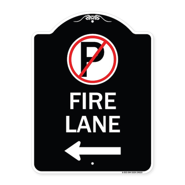 Signmission Fire Lane No Parking and Left Arrow Heavy-Gauge Aluminum Sign, 24" x 18", BW-1824-24020 A-DES-BW-1824-24020 - main